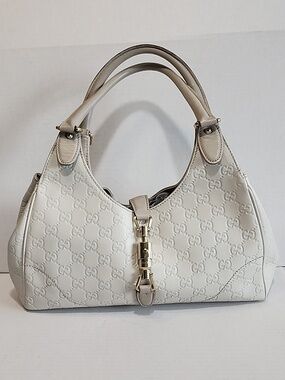 GUCCI Guccissima Vintage White Leather Jackie Bardot Shoulder Bag